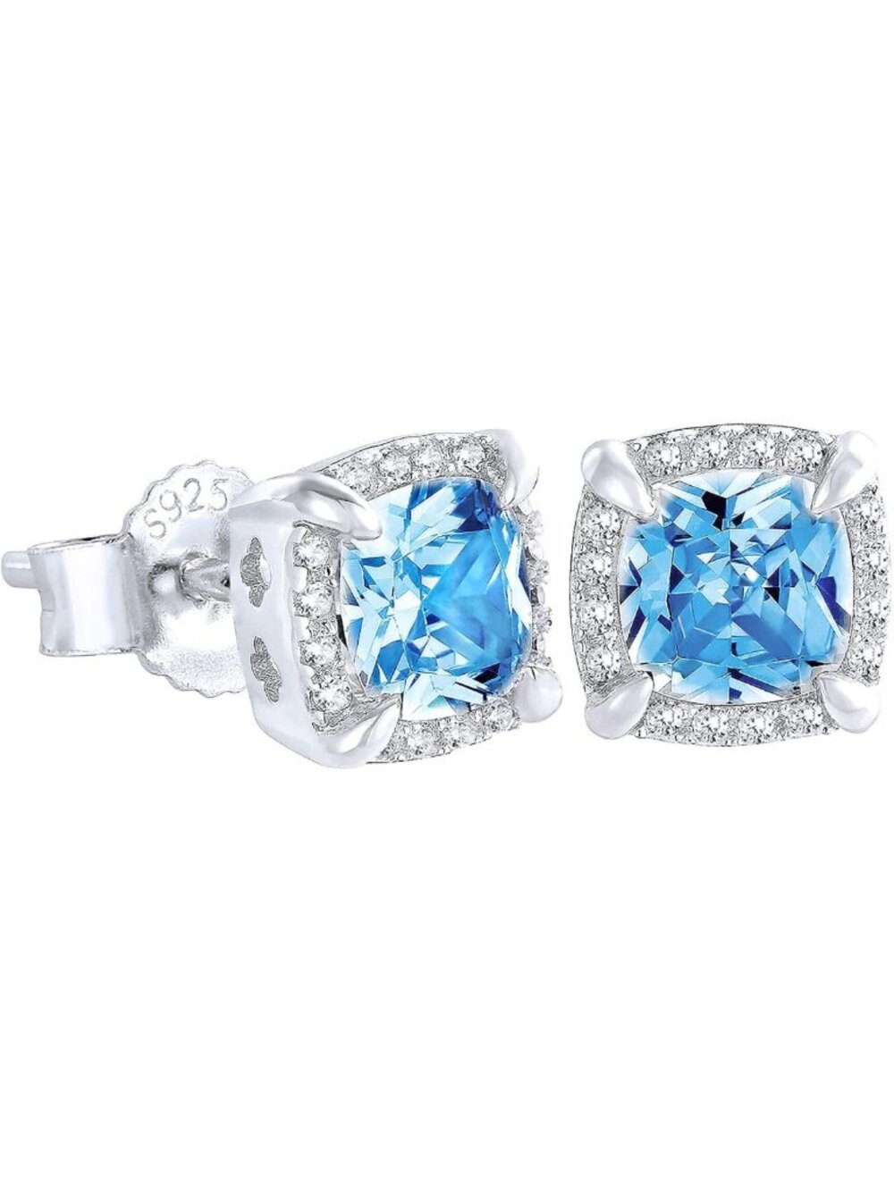 Stylish Sterling Silver Men's Stud Earrings, 14K White Gold Plated, Fashion